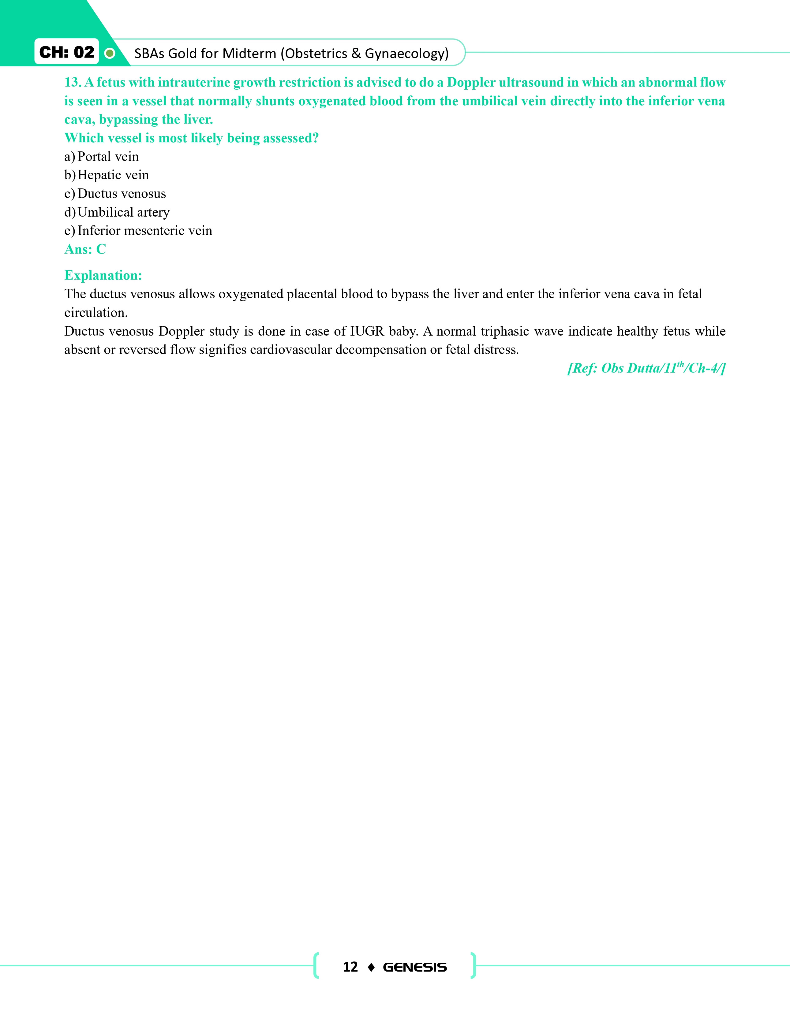 GENESIS SBA GOLD for Midterm (Obstetrics & Gynaecology) information image